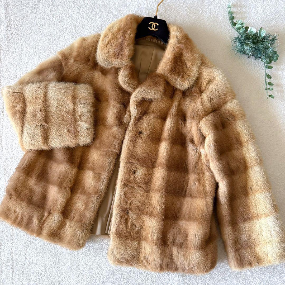 希少デザイン パステルミンク 本毛皮 ロングコート リアルファー ボリューム◎ 希少デザイン パステルミンク 本毛皮 ロングコート リアルファー