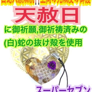 チャーム メモリーオイル スーパーセブン 白蛇の抜け殻 ハート ストラップ オルゴナイト 白蛇のお守り【天赦日ご祈祷済み】