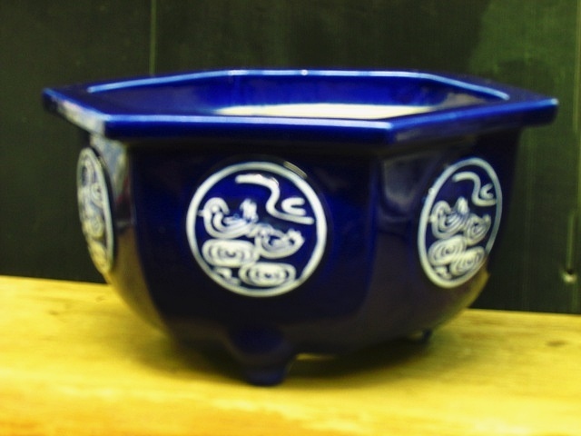 ♦中国 長方形 神獣飾り盆栽鉢 小品盆栽鉢 古玩古美術品 コレクション 骨董品 中古】盆栽鉢 建琴 小鉢 長辺 約7.8cm 正方鉢 段足 彫入 文字