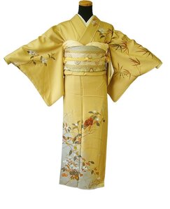 時代屋 裄63.6cm 極上一越地 附下げ 訪問着 西陣織 袋帯 帯〆 帯揚げ 4点 セット 正絹 仕立上り 袷 148cm~154cm HH2109