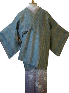 時代屋 美品 裄68.2cm お洒落 つづら織 道中着 正絹 未使用 160cm~165cm Cs1480