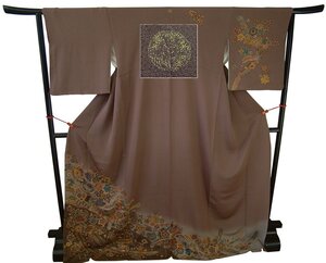 時代屋 美品 裄70.1cm ロング寸 極上 縮緬地 総刺繍 訪問着 正絹 仕立上り 162cm~168cm Hs664