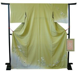時代屋 裄70.1cm ロング寸 作家物 極上縮緬地 本加工染 附下 訪問着 正絹 未使用 仕付糸付 袷 共八掛 160cm~166cm HH1565-A