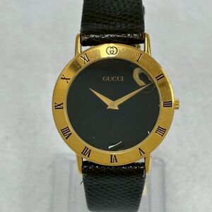 H440-O46-1118◎ GUCCI グッチ 3000.2.M クォーツ ブラック文字盤 2針 ラウンド メンズ 腕時計 OA