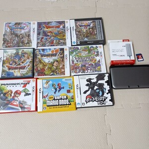 ▲Nintendo 3DS LL シルバー×ブラック アダプター付き ソフト9本セット SDカード4GBあり 任天堂 ニンテンドー