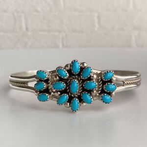 インディアンジュエリー バングル ターコイズ シルバーバングル フラワー クラスター ターコイズバングル ブレスレット シルバー925