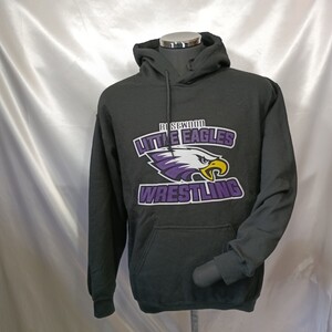 zaa-145♪USユーズド★ノースカロライナローズウッド高校レスリングチーム★プリントロゴ長袖パーカー★Mサイズ ブラック
