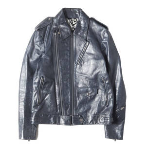 NUMBER (N)INE ナンバーナイン ジャケット ブルー サイズ:2 | 01SS タイム期 裏地ドクロ ガンメタリックレザー ライダースジャケット