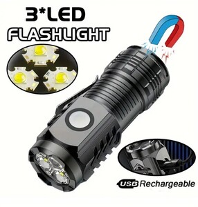Mini мигающий свет 3LED высокая яркость ручной фонарь USB заряжающийся функция защиты от влаги ремень крюк, магнит оборудование черный новый товар! бесплатная доставка