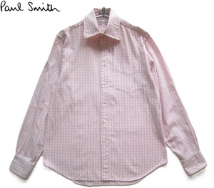 美品日本製!!ポールスミス Paul Smith*美シルエット 胸ポケット付きチェック柄ドゥエボットーニシャツ L ピンク コレクション COLLECTION