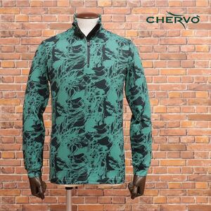 1 иен / осень-зима /CHERVO/46 размер / половина Zip cut and sewn теплоизоляция * стрейч джерси - мрамор рисунок длинный рукав Golf новый товар / зеленый / зеленый /jd212/