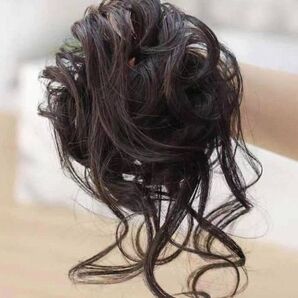ダークブラウン ゆるふわ お団子 ウィッグ つけ毛 シュシュ ヘアアクセサリー ヘアピース 簡単装着 普段使い 結婚式 七五三