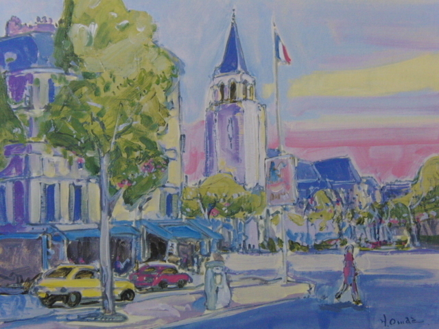 大前博士「カンヌ眺望」、希少画集より、状態良好、新品高級額装付 大前博士「カンヌ眺望」、希少画集より、状態良好、新品高級額装