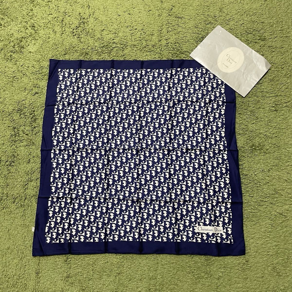 Dior シルク　79cm スカーフ　トロッター　ネイビー Christian Dior クリスチャン ディオール トロッター スカーフ