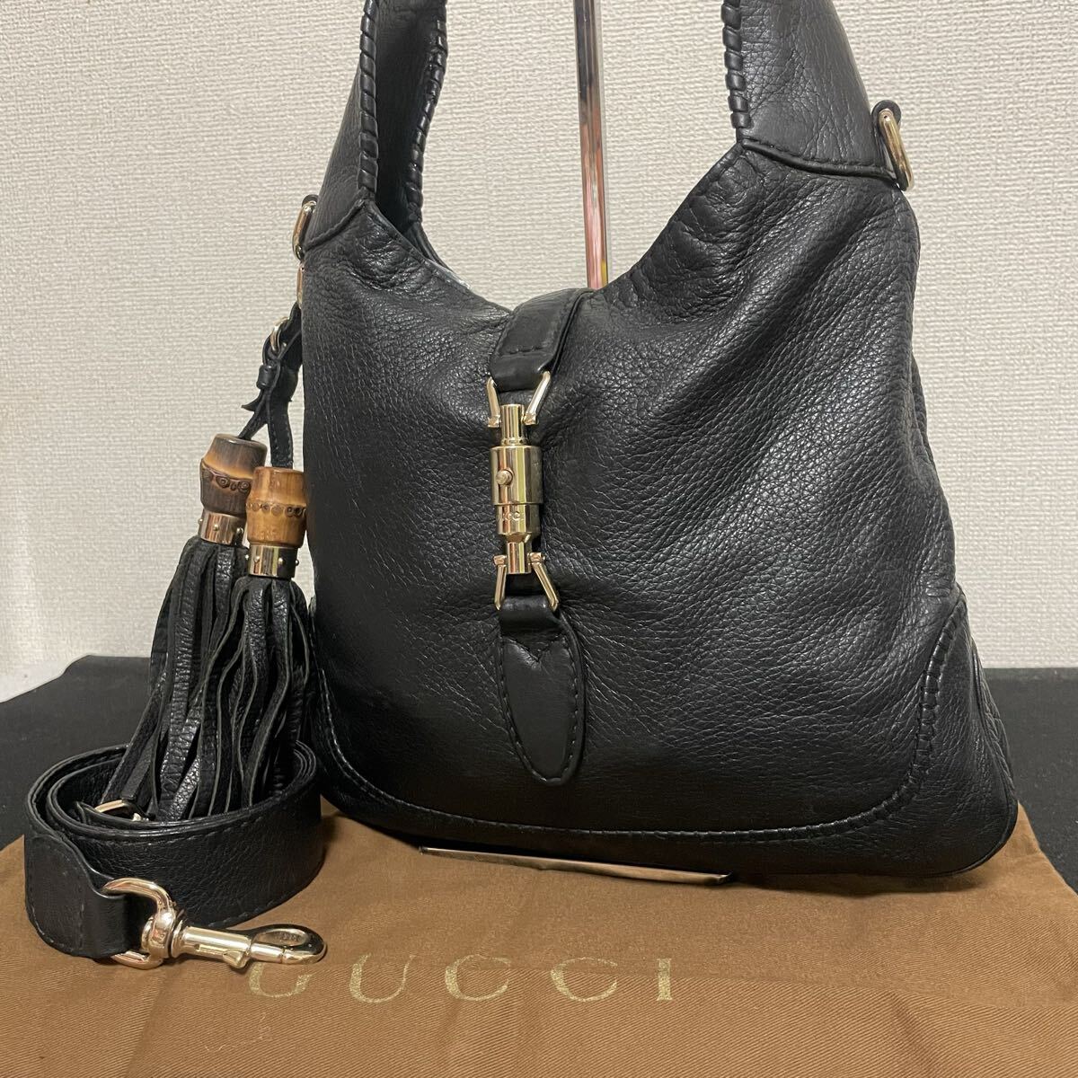 【GUCCI／グッチ】ジャッキー　ハンドバック　トートバッグ　レザー　ブラック GUCCI 美品 グッチ ジャッキー ブラック 黒 シルバー金具 GG