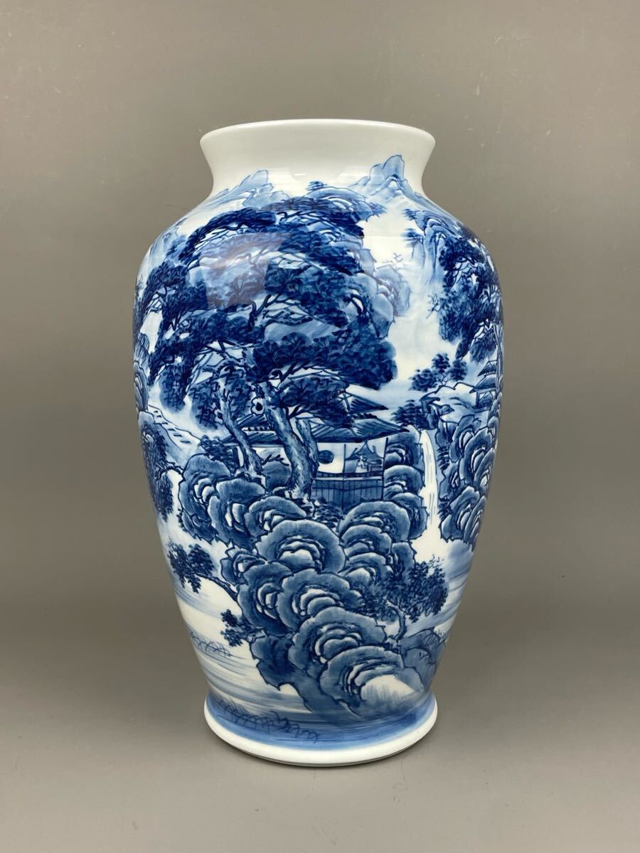 2902 松右衛門作　染付山水　花瓶　35cm 2902 松右衛門作 染付山水 花瓶 35cm 2902 松右衛門作 染