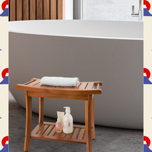 簡単組立 チーク製 多機能玄関ベンチ