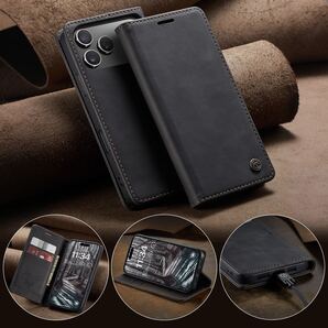 iPhone 17 pro レザーケース アイフォン17 プロ ケース iPhone17 pro カバー 手帳型 カード収納 ブラック