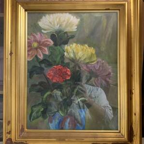 絵画 花瓶の花 額入り(作者不明)