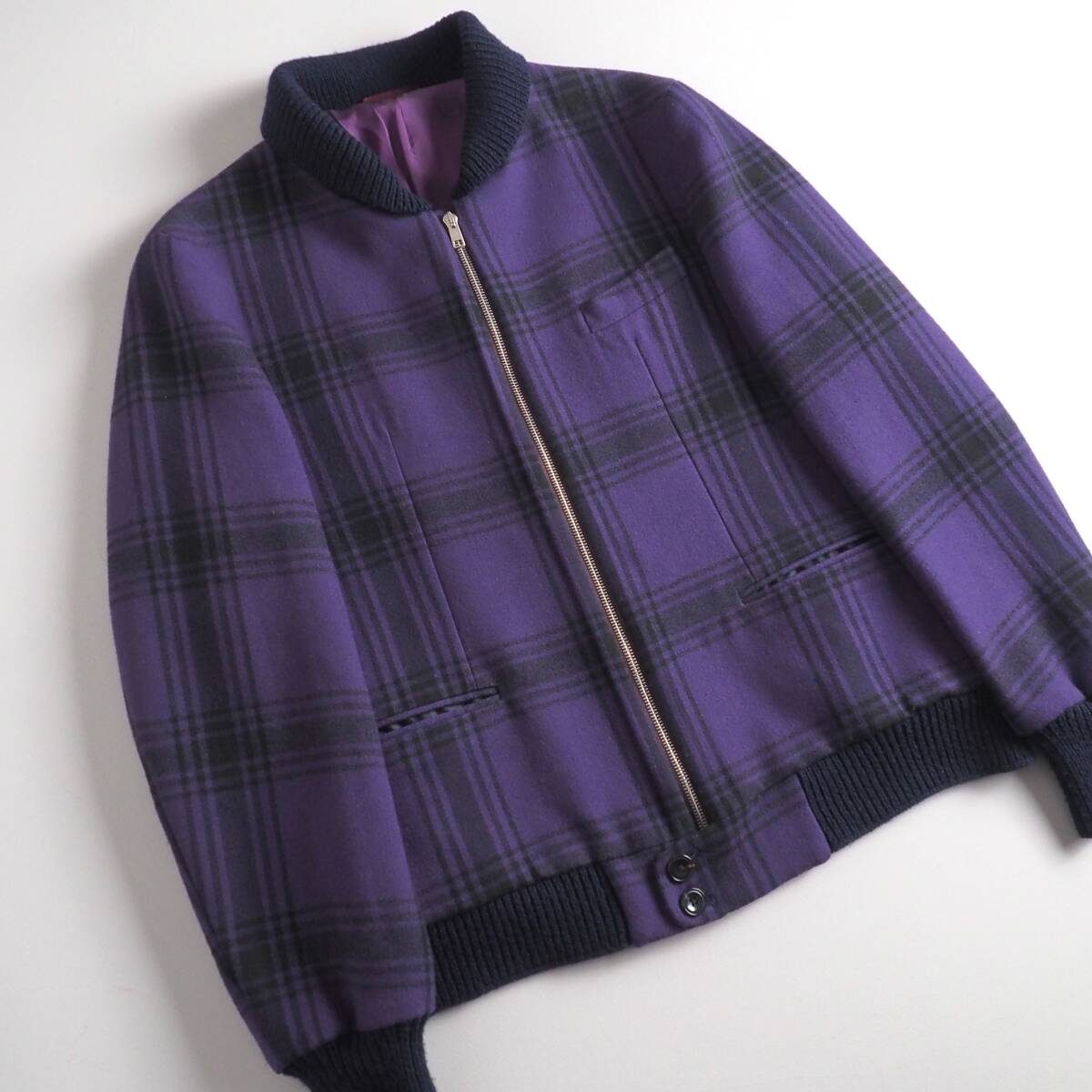  Paul Smith Paul Smith шерсть жакет Zip выше в клетку лиловый прекрасный товар мужской 