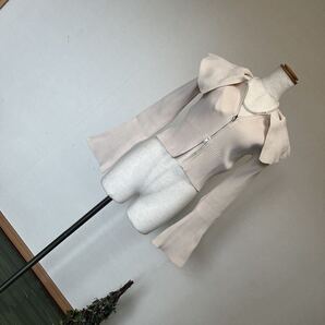9-7新品w closet ダブルクローゼット長袖フレア袖オフショルダブルジップリブニットカーディガンショート丈クロップド ビックカラー9号M