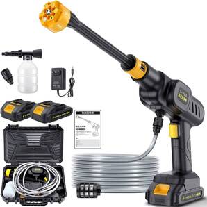 コードレス 高圧洗浄機 ★ バッテリー2個 ★ 保証付き 多機能 6in1ノズル フォームノズル付 自吸式 5mホース 収納ケース