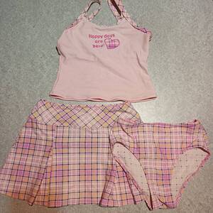 女の子 セパレート水着 3点セット ピンク チェック 160cmサイズ