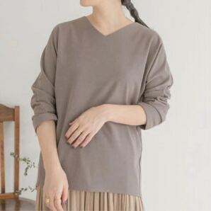 アイテムズ アーバンリサーチ(ITEMS URBAN RESEARCH)◆カットミラノプルオーバー◆モカ◆FREEサイズ◆カットソー Vネック トップス 長袖