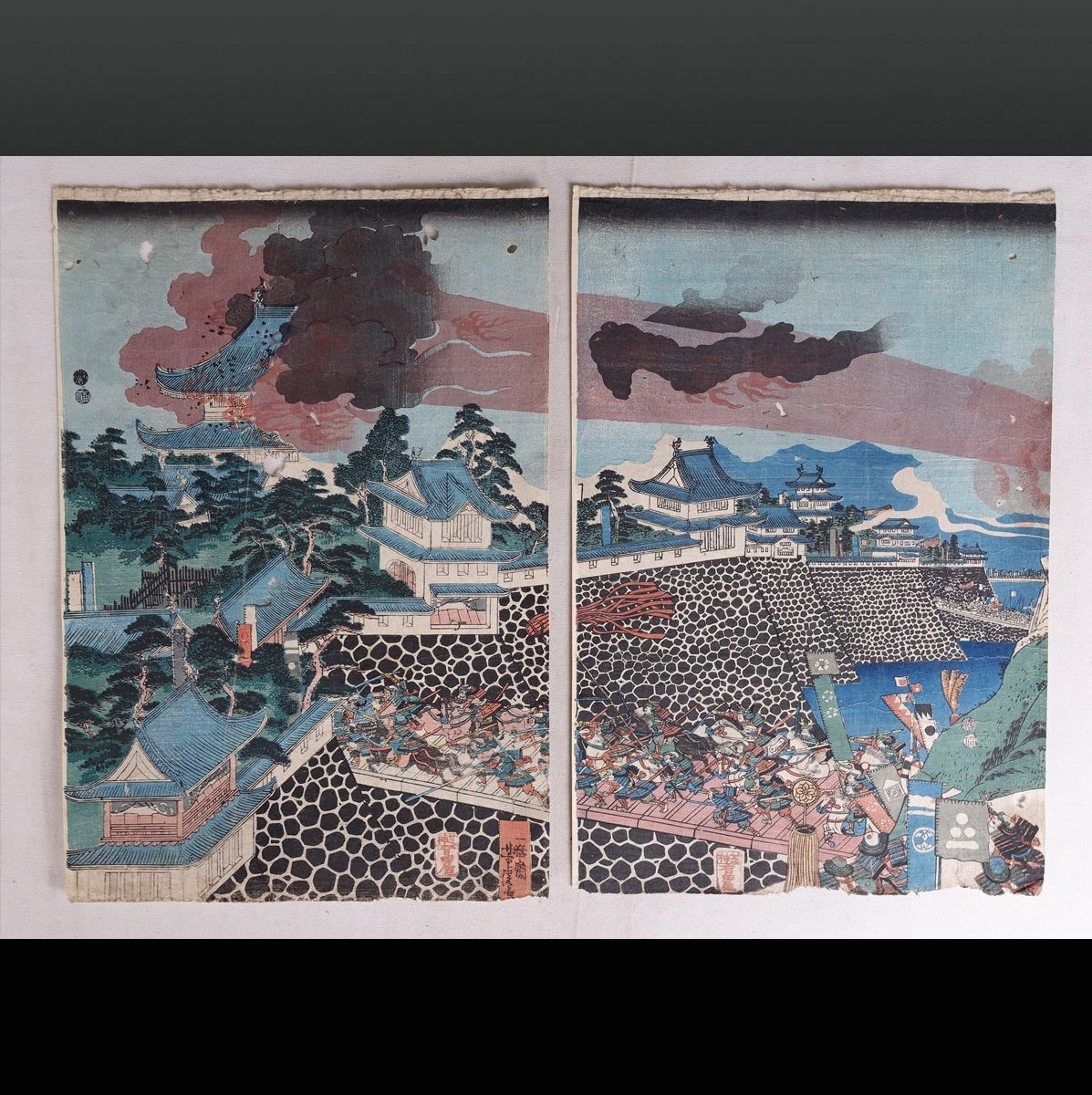 p029 浮世絵 版画 真作 舟遊びの画 額装 横額 (額無しの発送も可) p029 浮世絵 版画 真作 舟遊びの画 額装 横額 (額無しの発送も