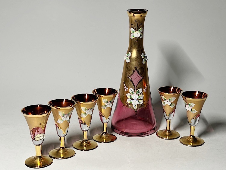 アンティークグラス　ボヘミア　金彩　琥珀色　R1289ダI アンティークグラス ボヘミア 金彩 琥珀色 R1289 アンティーク