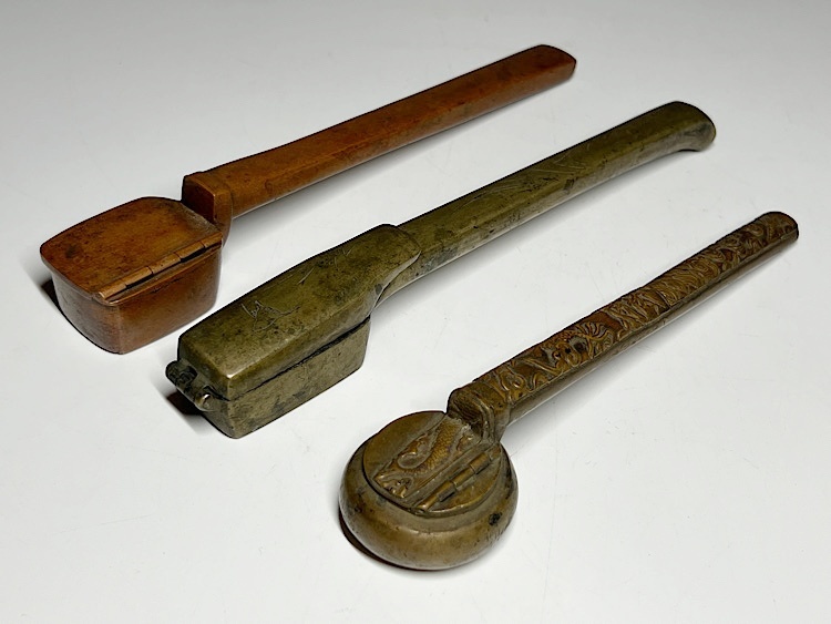 時代提げ物　書道具　古銅　矢立　3点　まとめて　時代箱付　M　9281 時代提げ物 書道具 古銅 矢立 6点 まとめて M R5246 時代提げ物