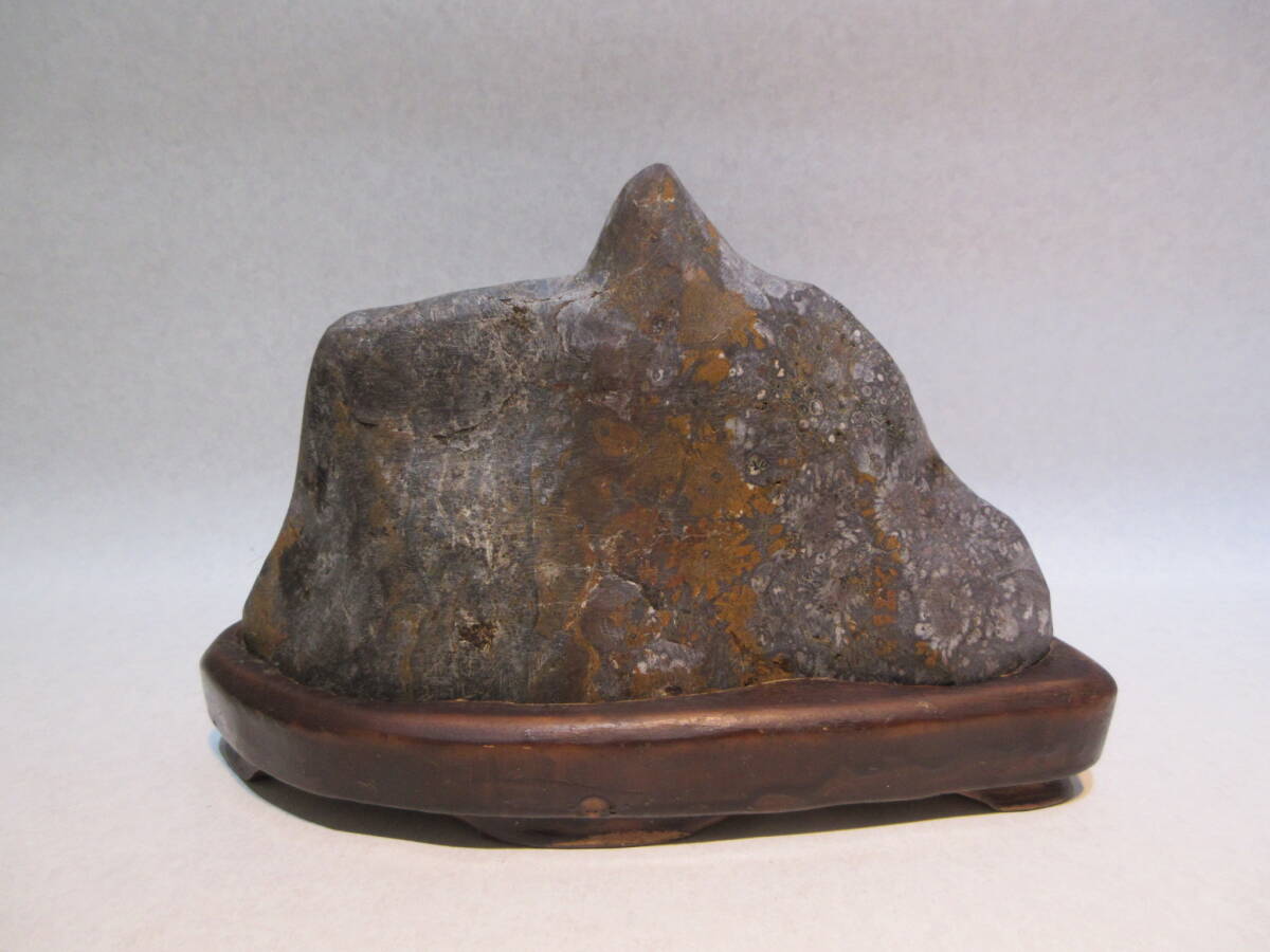 鑑賞石　木台付き 天然石 約980g 鑑賞石 記念石 木製専用台座付き 天然石 約980g