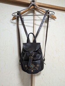 HTC Кожаный рюкзак с шипами темно-коричневый