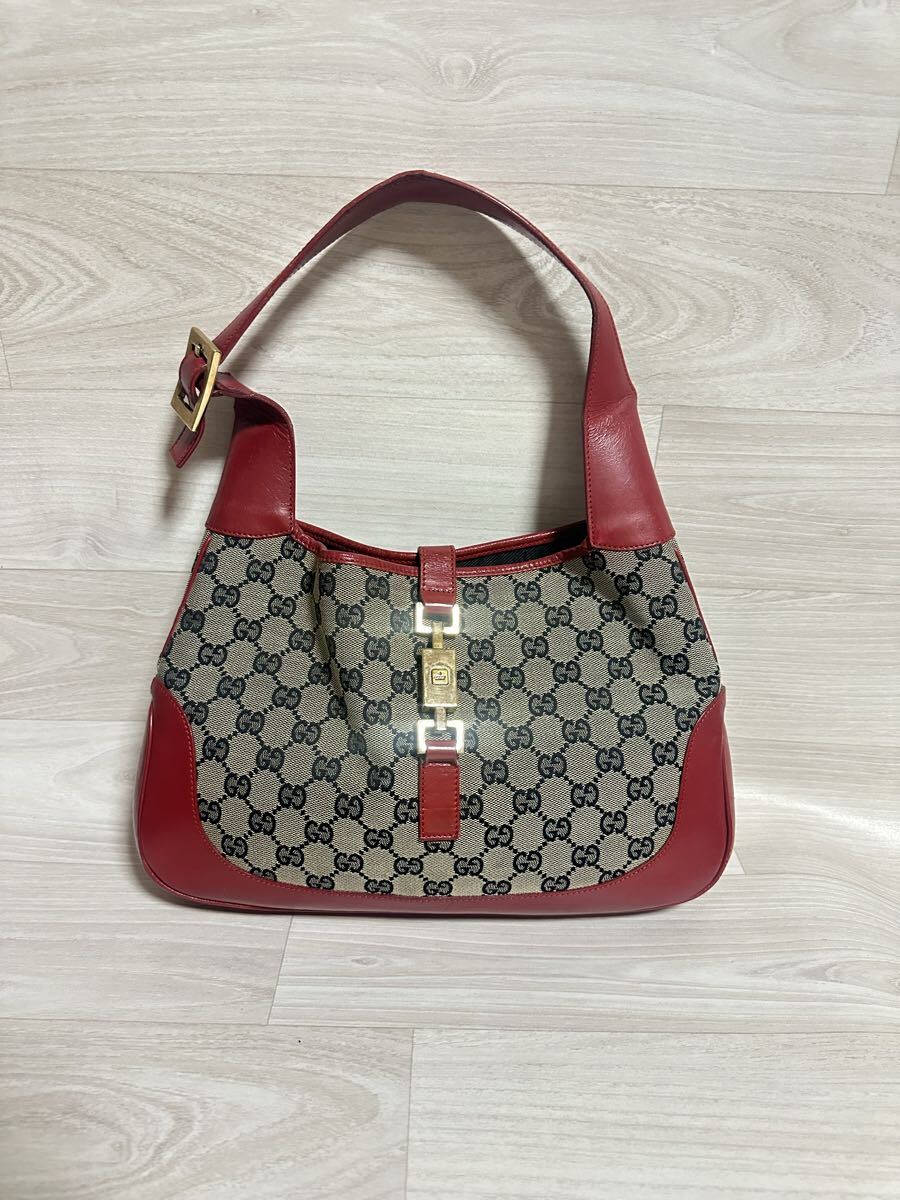 極美品◎ ハンドバッグ　GGキャンバス　ジャッキー　レザー　レッド×ブラウン Yahoo!オークション -「グッチ バッグ 赤」(ジャッキーライン