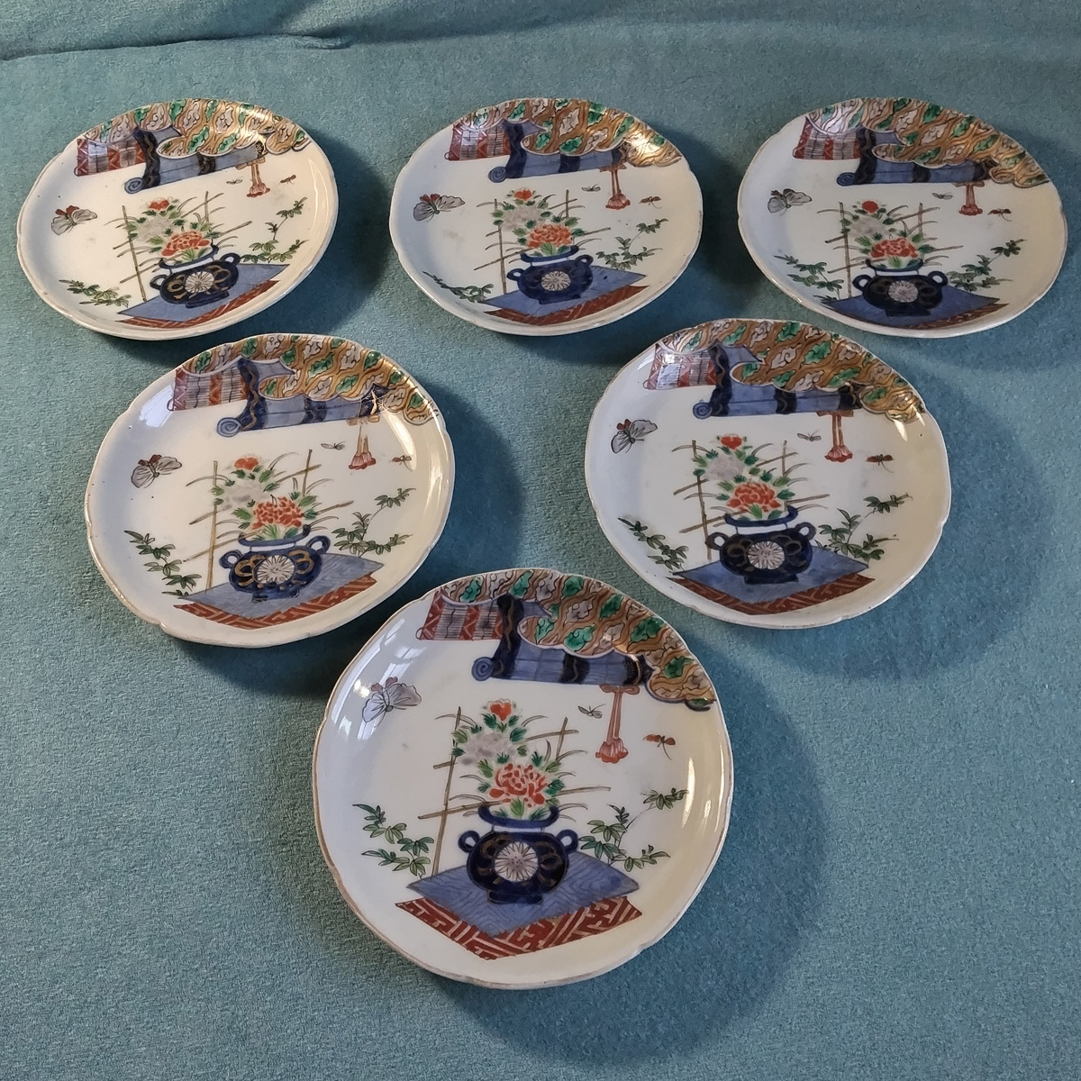 小皿 取り皿　染付 江戸 古伊万里 蛇の目 蝶々 扇 草花 菊文様 3枚 訳あり 32fc001b387a65c8162b90a41678f6
