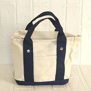 キャンバスミニトートバッグ ランチバッグ 韓国 オルチャン ファスナー開閉 仕切り付き ホワイト