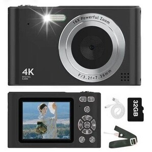デジタルカメラ デジカメ 4800万画素 トイカメラ キッズカメラ 1080P動画撮影 16倍ズーム 手振れ補正 ブラック 4K 初心者 32Gカード付属