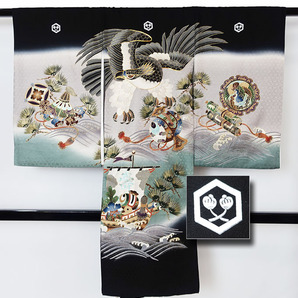 お祝い着 宮参り 紋入り 七五三 子供用着物 男の子用 絵羽柄 長襦袢付き 10877