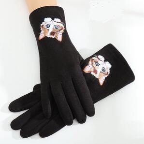 ねこ刺繍 手袋 グローブ ブラック 送料無料 新品 冬 防寒