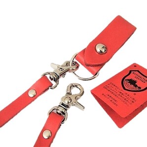 栃木レザー ウオレットコード&ループホルダー(赤)ニッケル鍍金 一枚革