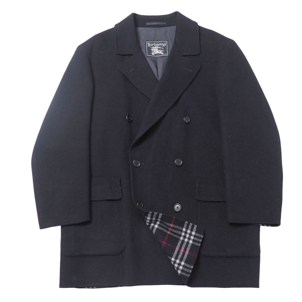 【美品】 バーバリーロンドン ★ピーコート カシミヤ混 裏地シャドーメガチェック バーバリーロンドン 裏地ノバチェック柄 カシミヤ混 ハーフコート/38