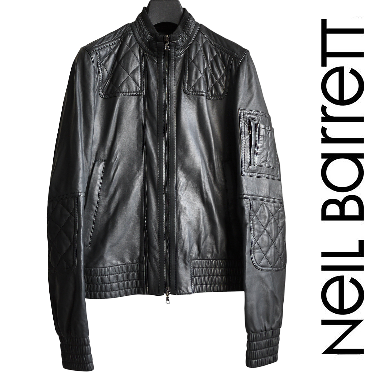 NEIL BARRETT ブラックレザーシングルライダースジャケット XS 2025年最新】NEIL BARRETT メンズ レザージャケット・ライダース