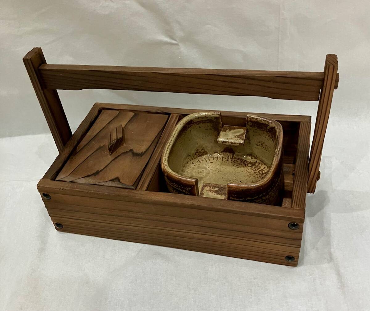 昭和レトロ　手作りタバコ盆 黒漆塗り 煙草盆 昭和初期 約26cm 日本製 アンティーク