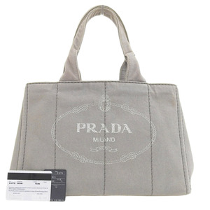 【本物保証】 保付 プラダ PRADA カナパトート B1877B ロゴ ハンドバッグ バッグ デニム グレー