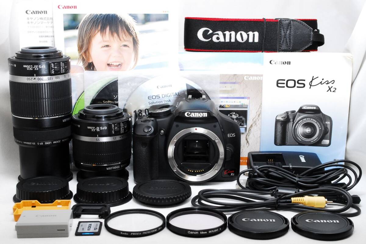 【新品同様】Canon EOS Kiss X2 一眼レフ レンズセット キヤノン Canon EOS kiss X2 ダブルレンズセット デジタル 一眼