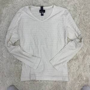 THE SHOP TK MIXPICE Vネック 長袖カットソー 立体格子ジャカード 白系 Lサイズ ポリコットン トップス