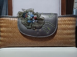 クラッチバッグ 竹細工 天然石 ビーズ
