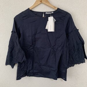 【未使用タグ付】LHELBIE レルビエ レース袖カットソー 刺繍 コットン100%  ネイビー 七部丈 Freeサイズ