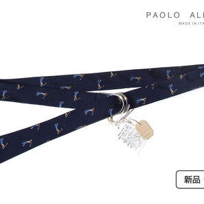 送料無料★新品|未使用|パオロ アルビザッティ|PAOLO ALBIZZATI |ゴルフ柄ネクタイ生地ベルト|M|ネイビー