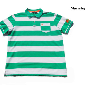 送料無料★【中古】マンシングウェア|Munsingwear|ボーダー柄半袖ポロシャツ|メンズゴルフウェア|MGMRJA03X|M